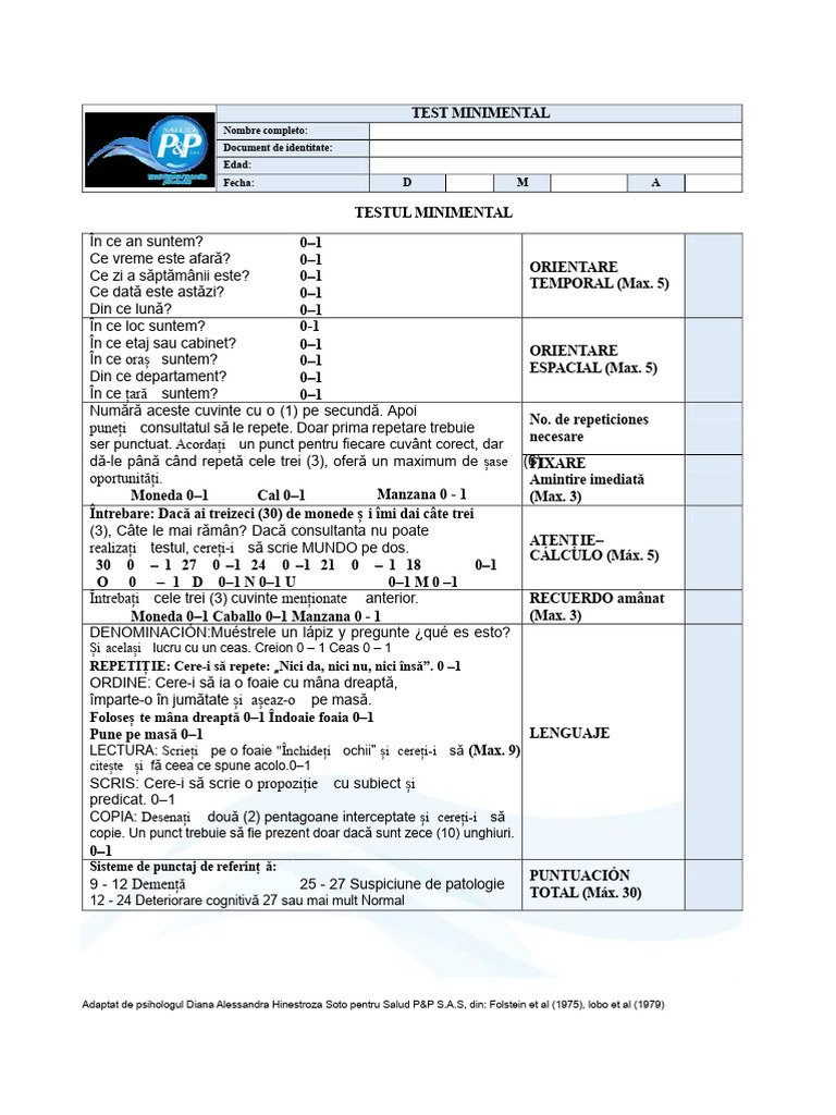 Testul Minimental | PDF