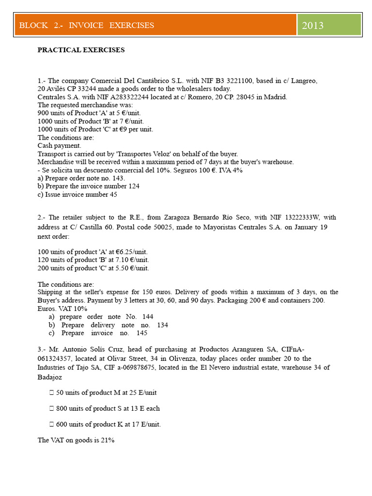 Invoice and Order Preparation Exercises | PDF | Invoice | Trade