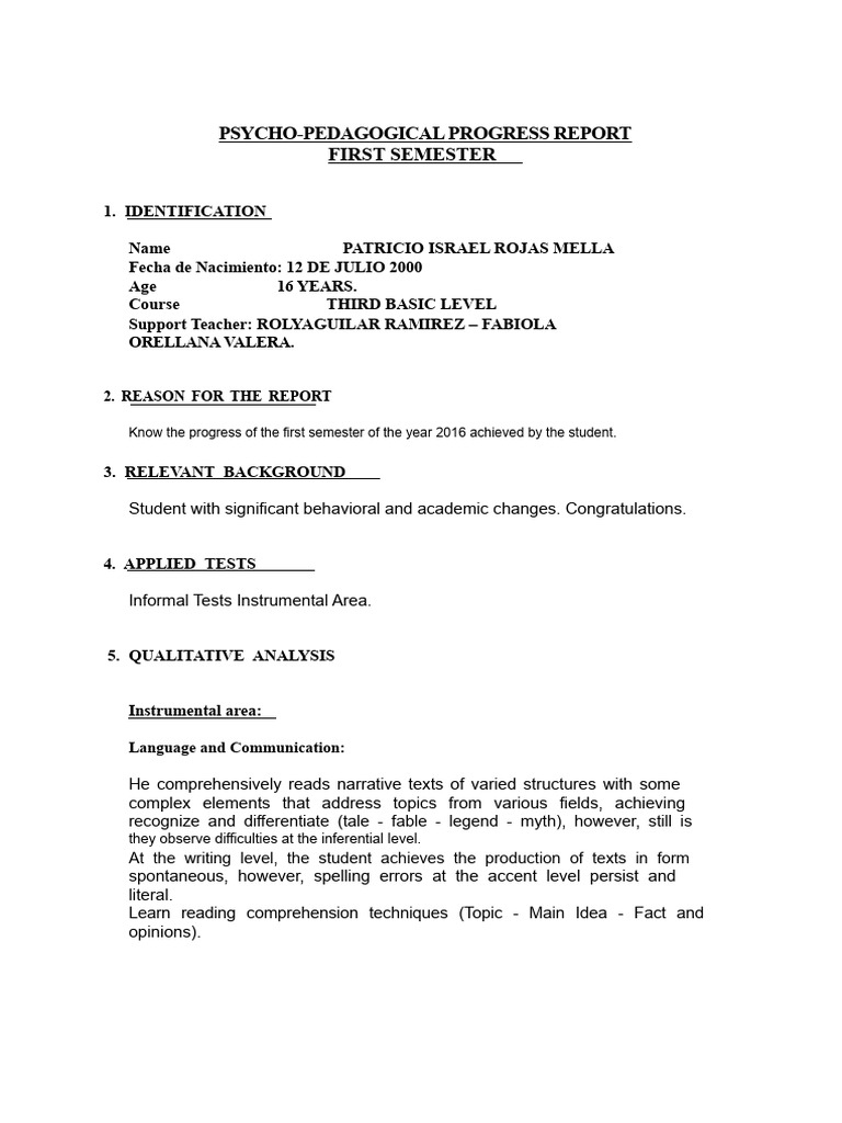 First Semester Psycho-Pedagogical Report | PDF | Reading Comprehension ...