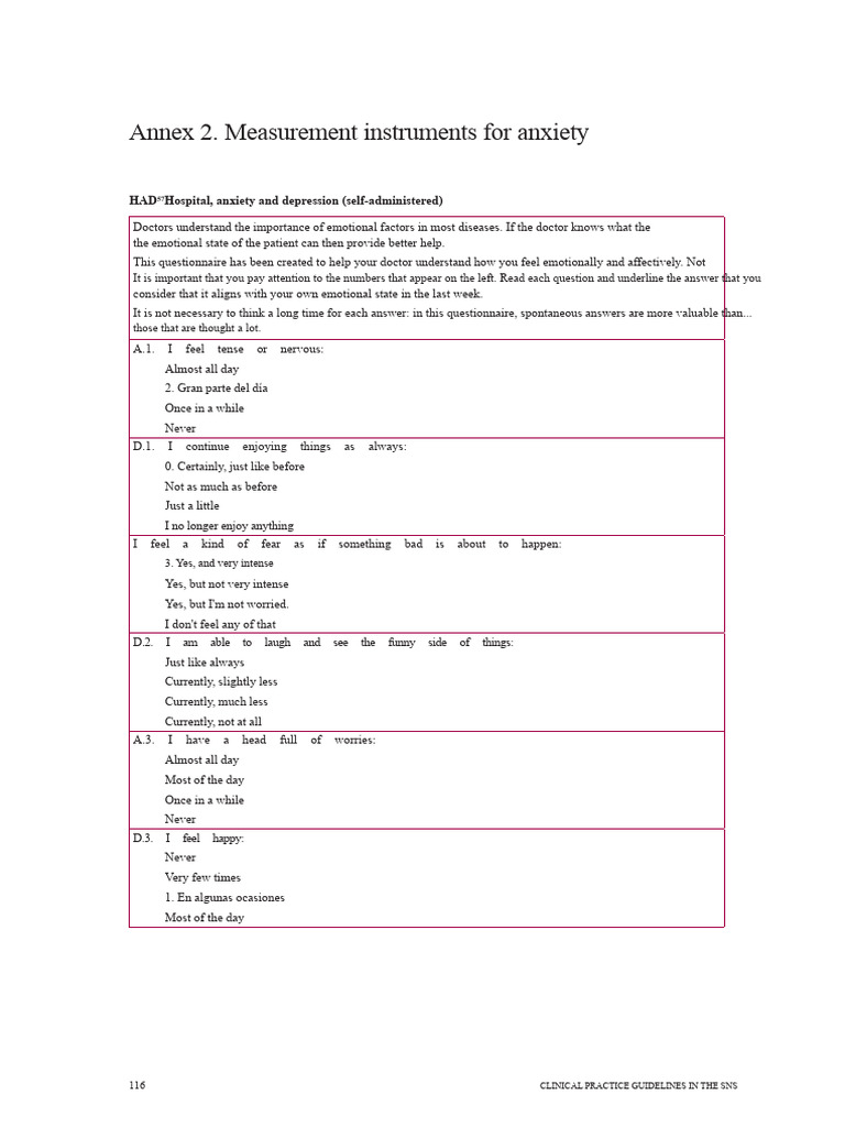 Anxiety Self-Assessment Questionnaire | PDF | Anxiety | Major ...