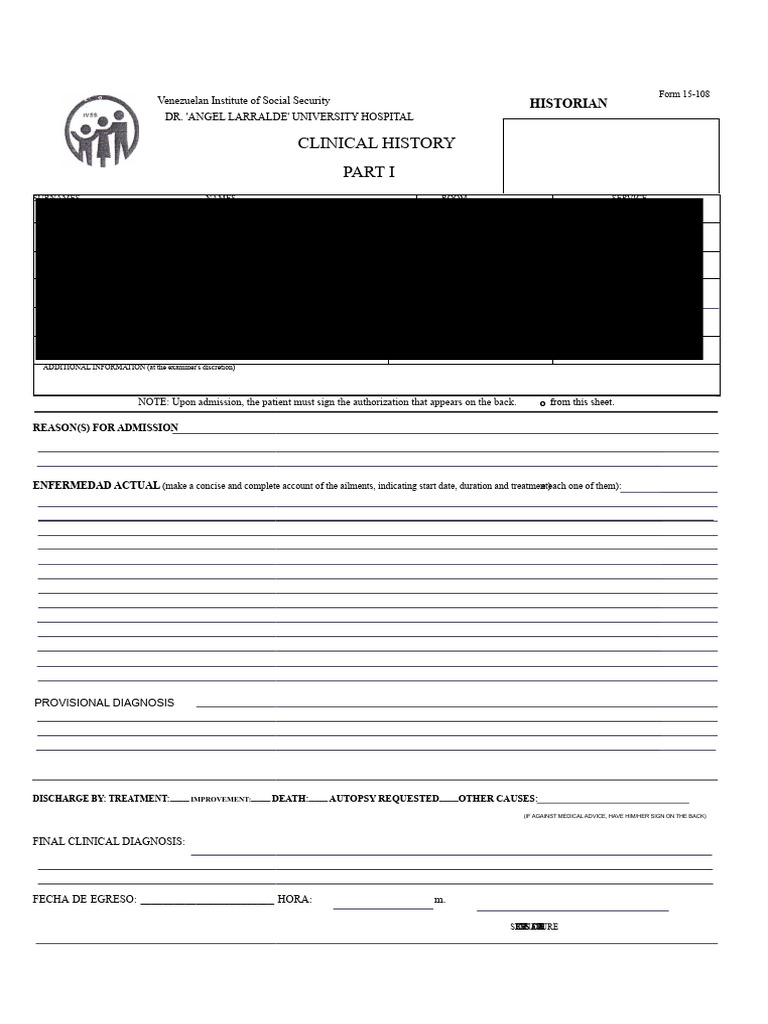 Clinical History Format H.U.A.L | PDF | Medical Diagnosis | Patient