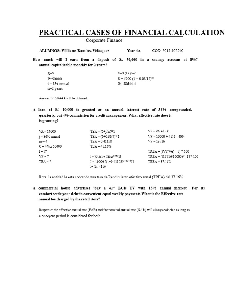 Financial Calculation Case Studies | PDF | Debt | Money