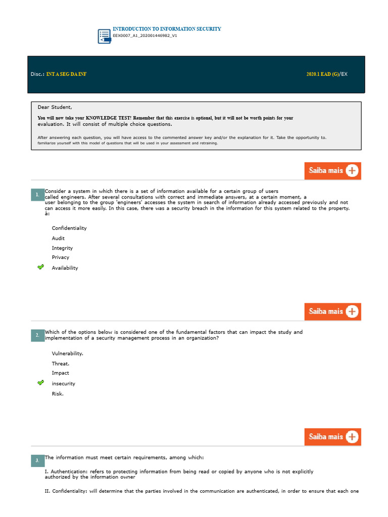 Introduction to Information Security Test | PDF | Information Security ...