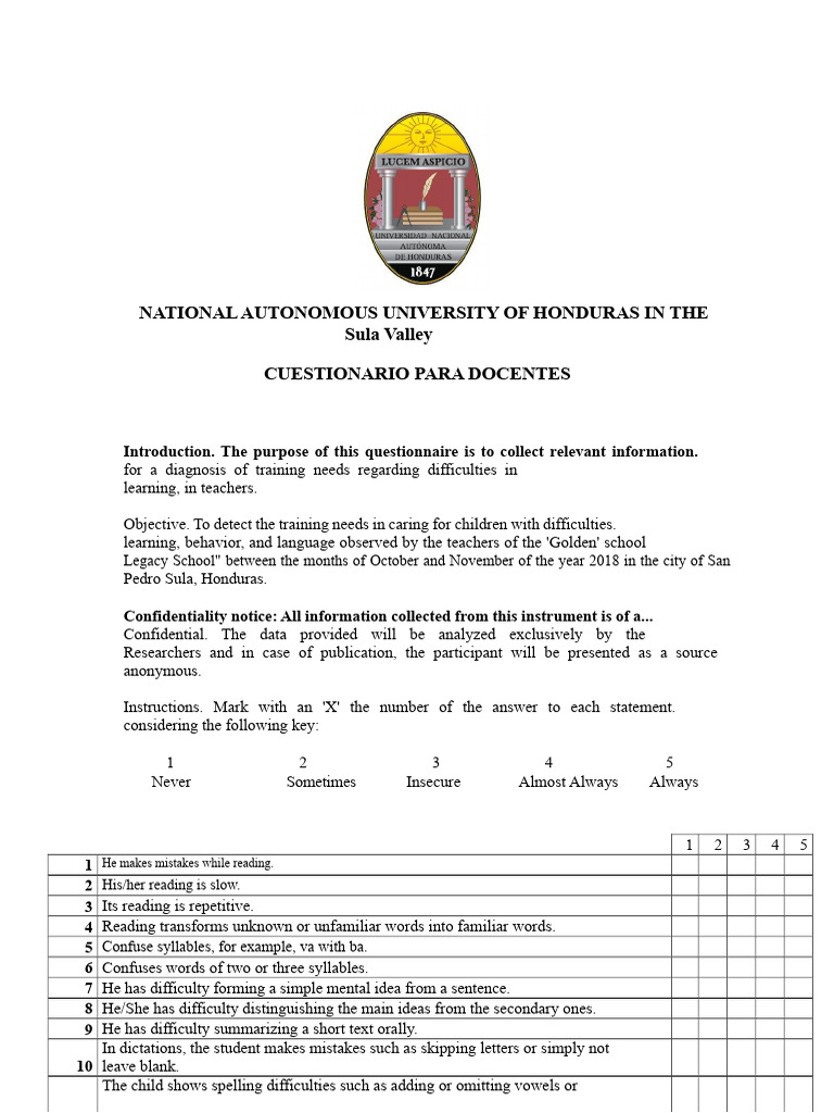 Teacher Questionnaire on Learning Needs | PDF | Learning | Language ...