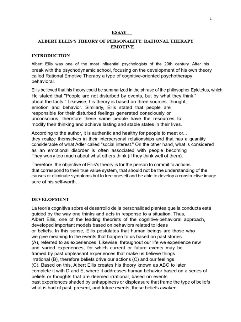 ESSAY Albert Ellis | PDF | Rational Emotive Behavior Therapy ...