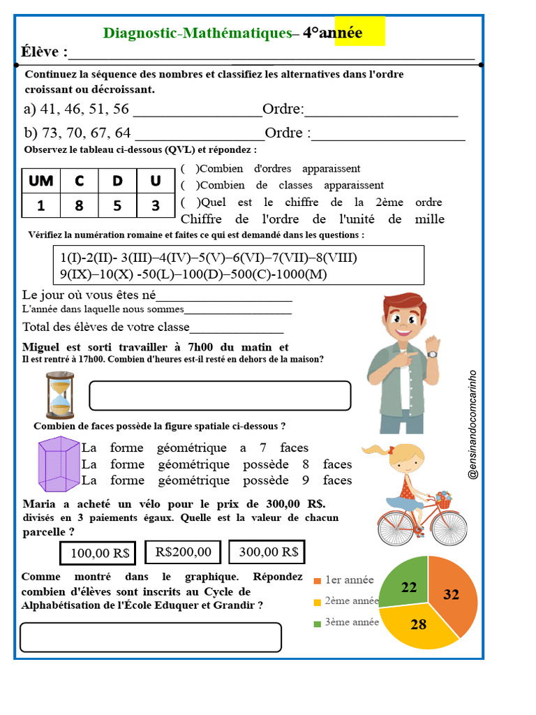 Exercices de mathématiques pour 4e année | PDF