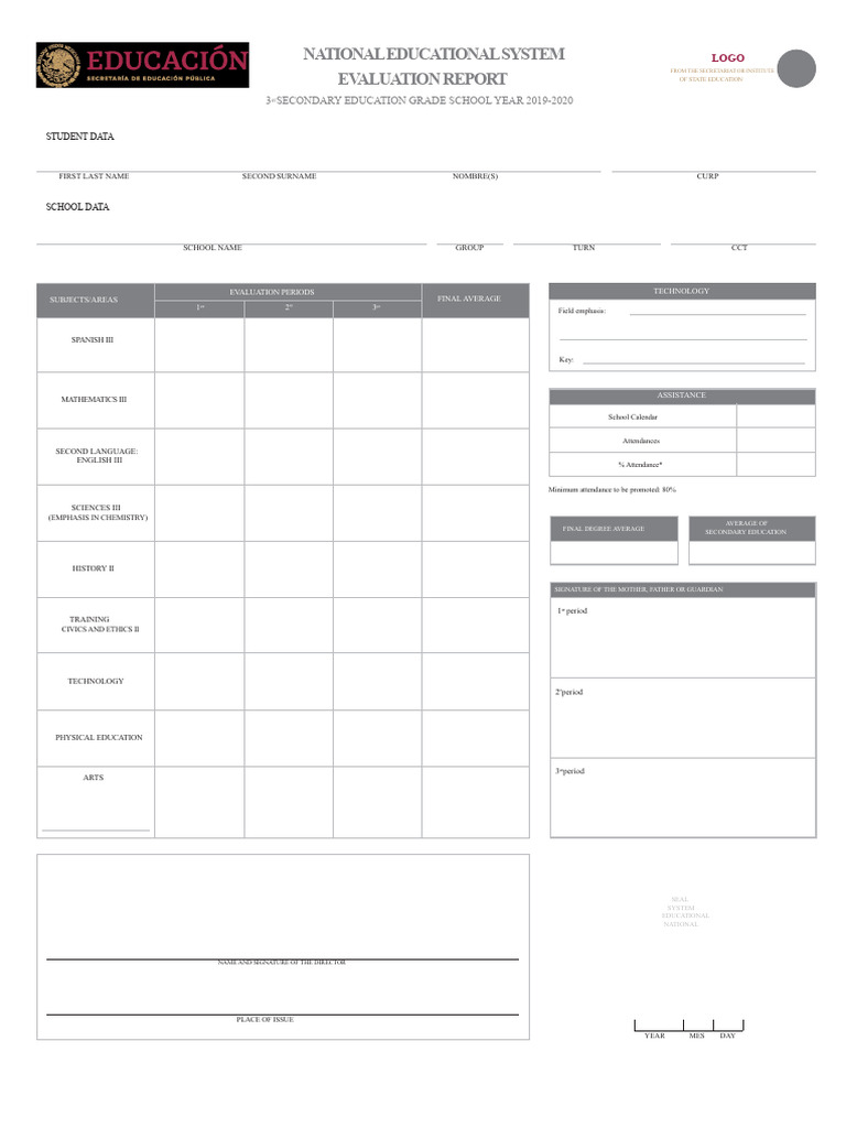 Secondary Evaluation Report Card 3 2019 - 2020 | PDF