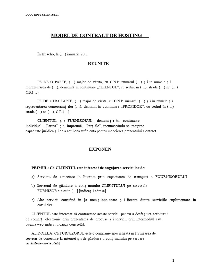 Model Contract de Hosting | PDF