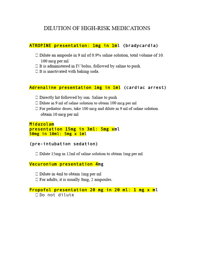 Dilution of High-Risk Medications | PDF