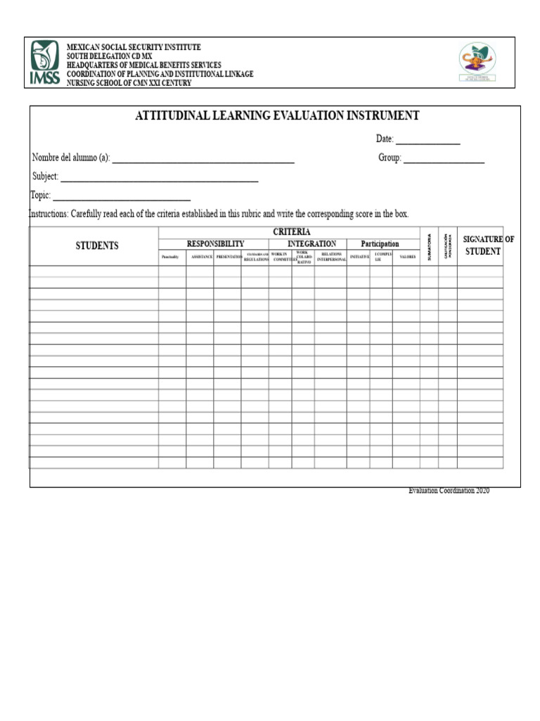 001 Eecmnsxxi Rubric For Evaluating Attitudinal Behavior | PDF ...
