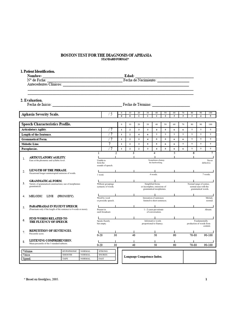 Boston Test For The Diagnosis of Aphasia Standard 3rd Edition | PDF ...