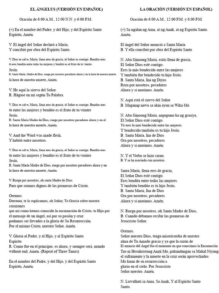 Oración del Ángelus en Español | PDF | María, madre de Jesús | Oración