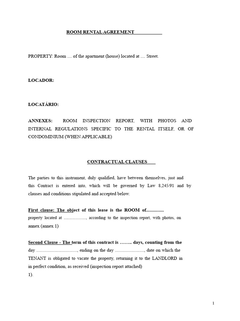 Room Rental Contract - Room Lease Contract - Rules - Model - Roomgo ...