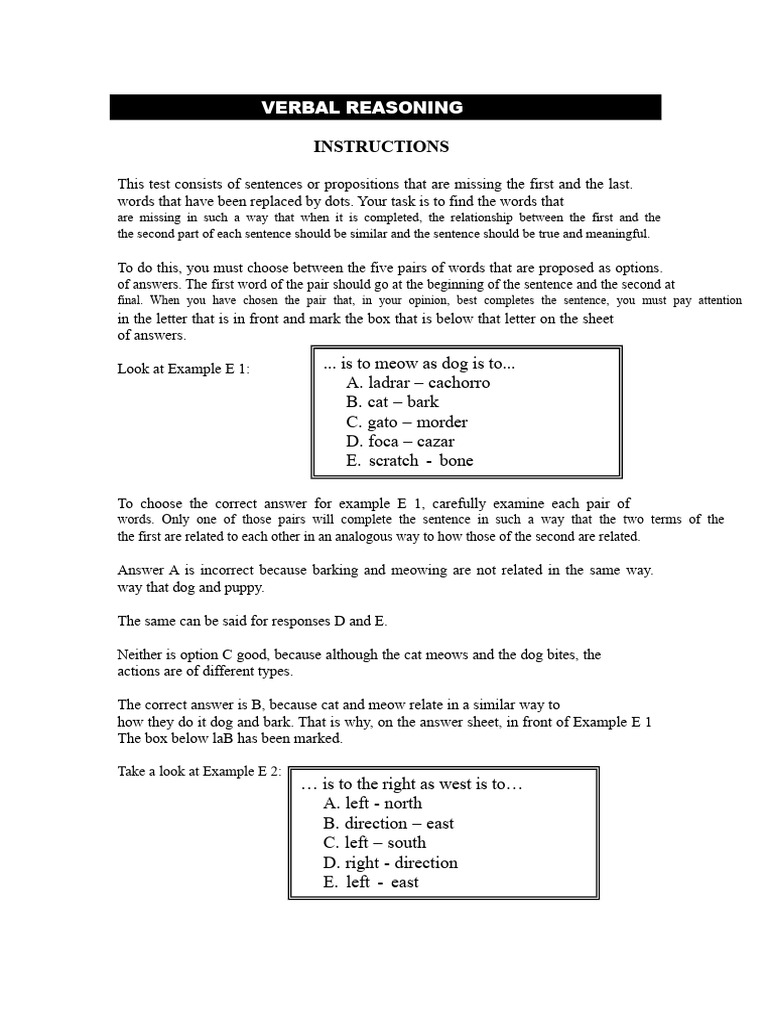 Verbal Reasoning Test Instructions | PDF