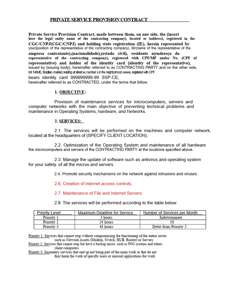 Private Service Provision Contract for IT Maintenance | PDF | Computer ...