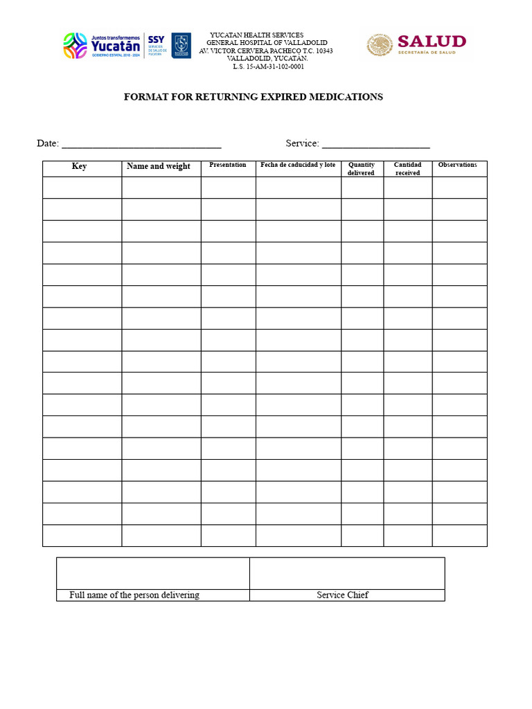 Expired Medication Return Form Yucatán | PDF