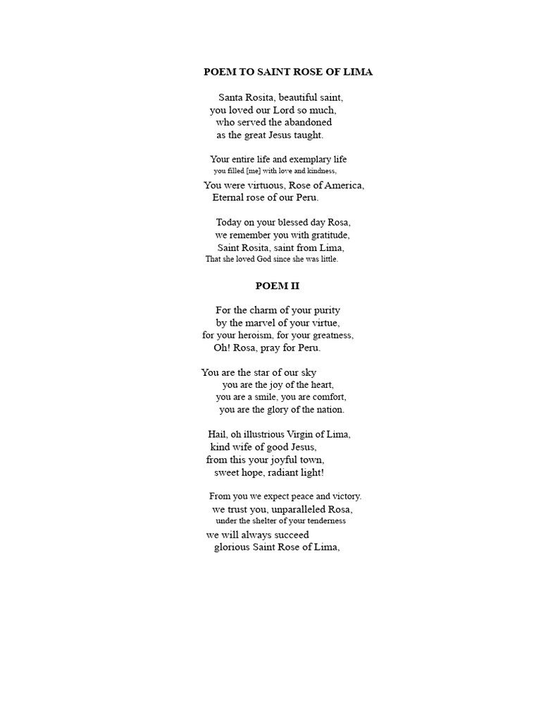 Poem To Saint Rose of Lima | PDF
