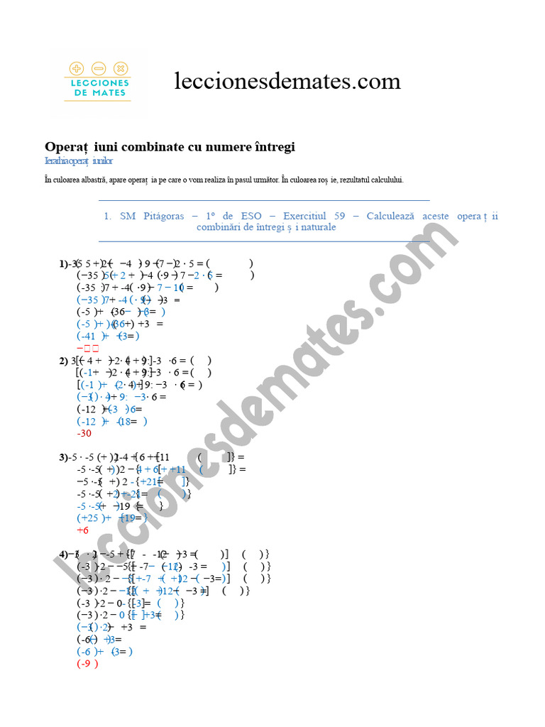 ESO1-Numere Întregi-Operații Combinate | PDF