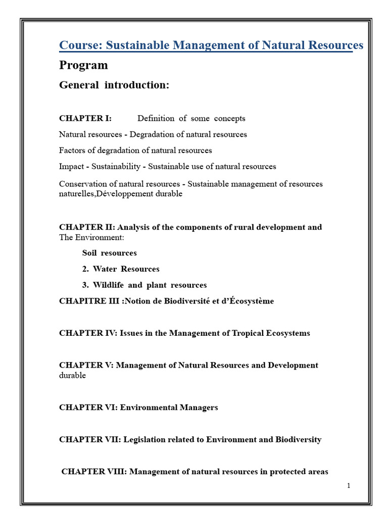 Sustainable Management Course of Natural Resources Corrected | PDF ...