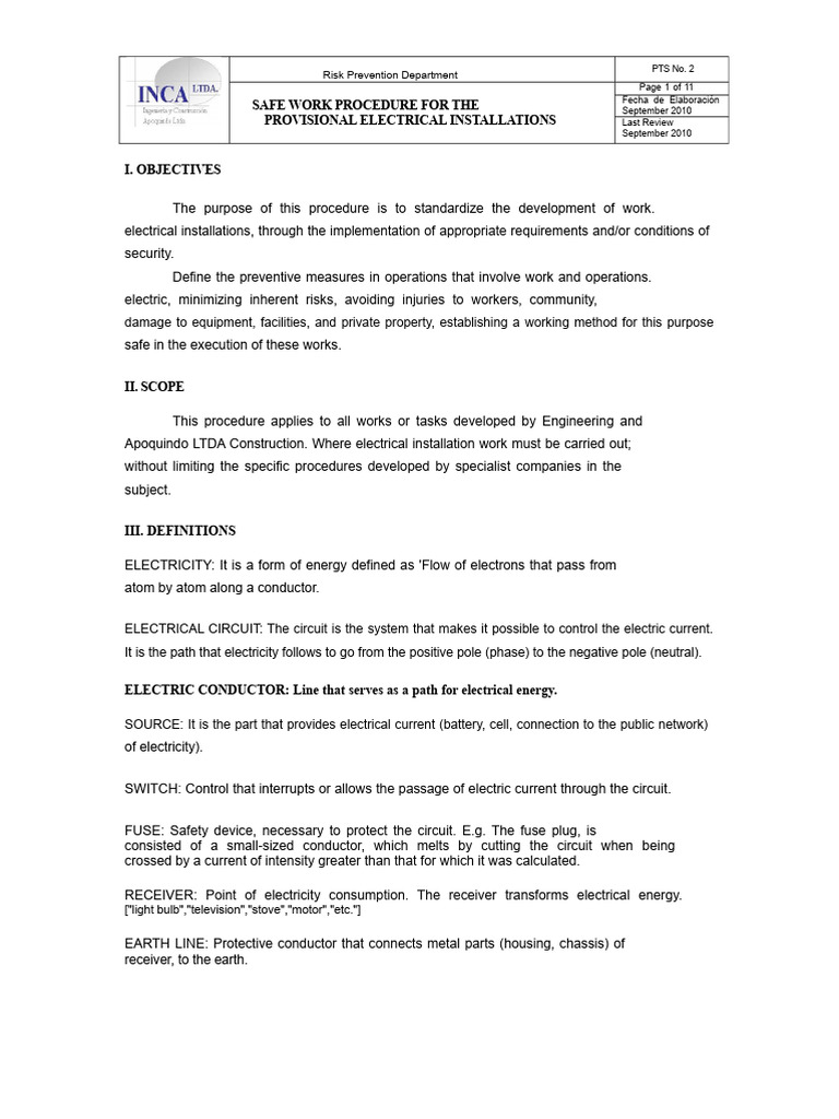 2.3 Safe Work Procedure For Electrical Risk | PDF | Electrical Wiring ...