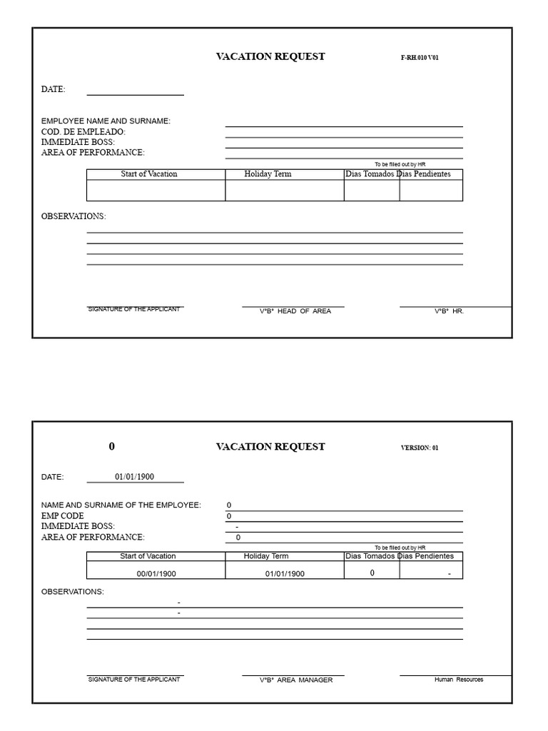 Vacation Request Form Template | PDF