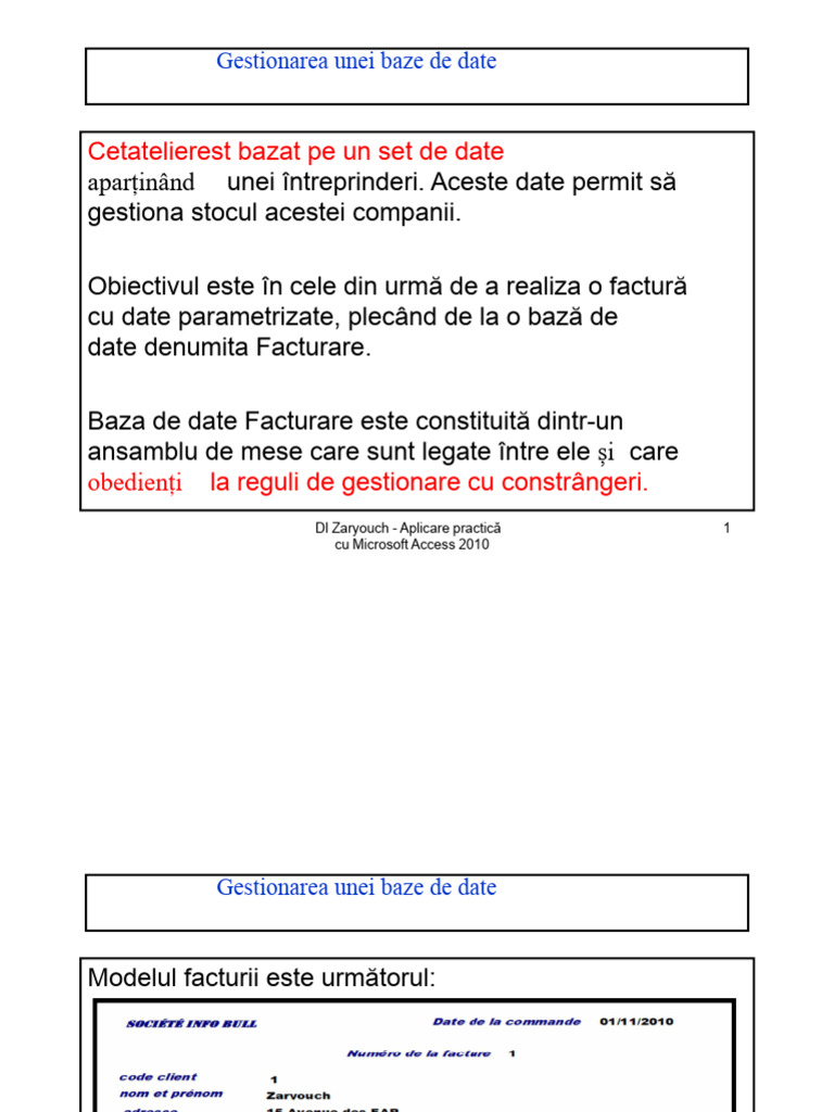 Gestionarea Unei Baze de Date Pentru Facturare Cu MS Access 2003 | PDF