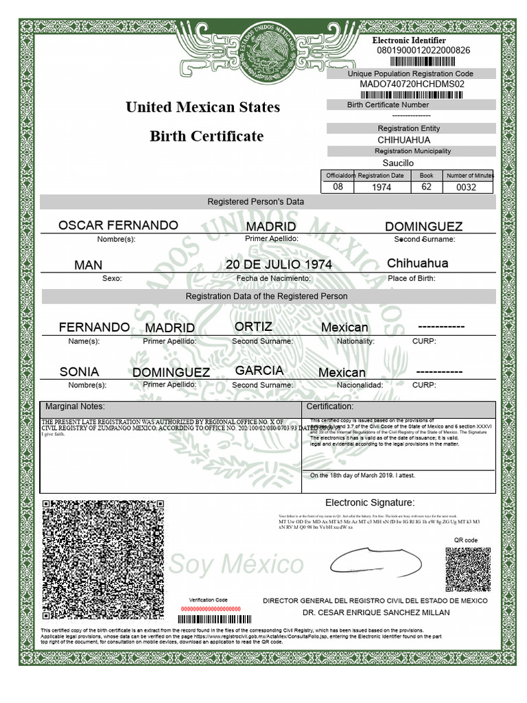 Certified Birth Certificate Mexico | PDF | Birth Certificate | Directories