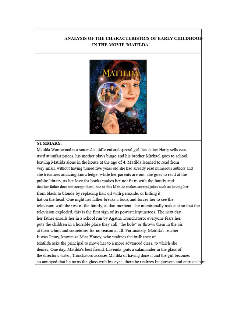 Analysis of The Movie Matilda | PDF | Language Development | Gender