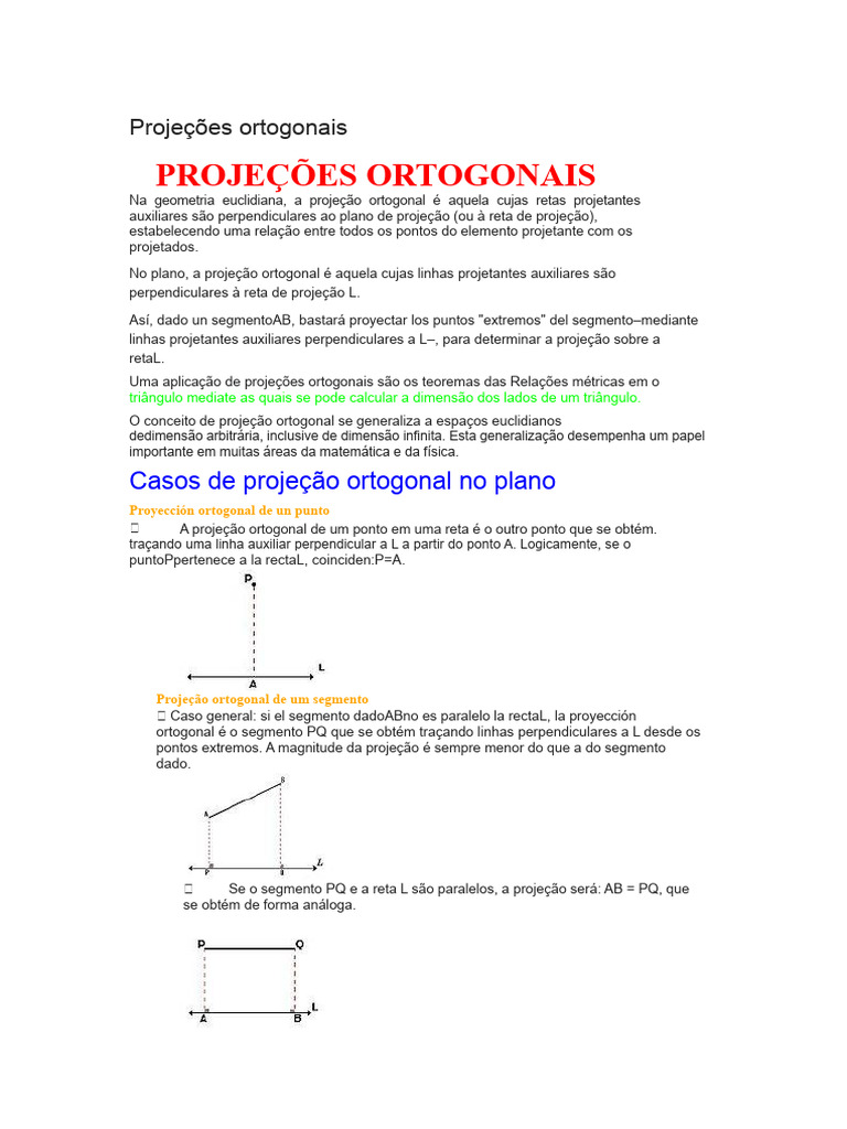 Projeções Ortogonais na Geometria | PDF | Perspectiva (gráficos ...