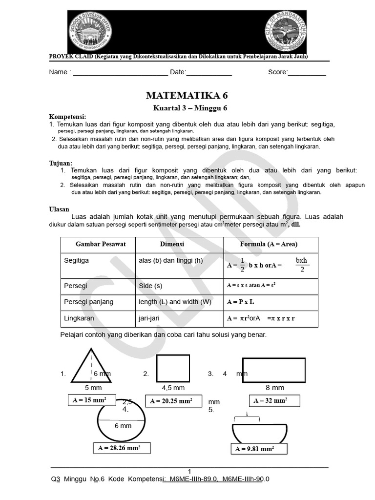 Matematika 6: Kuartal 3 Minggu 6 | PDF