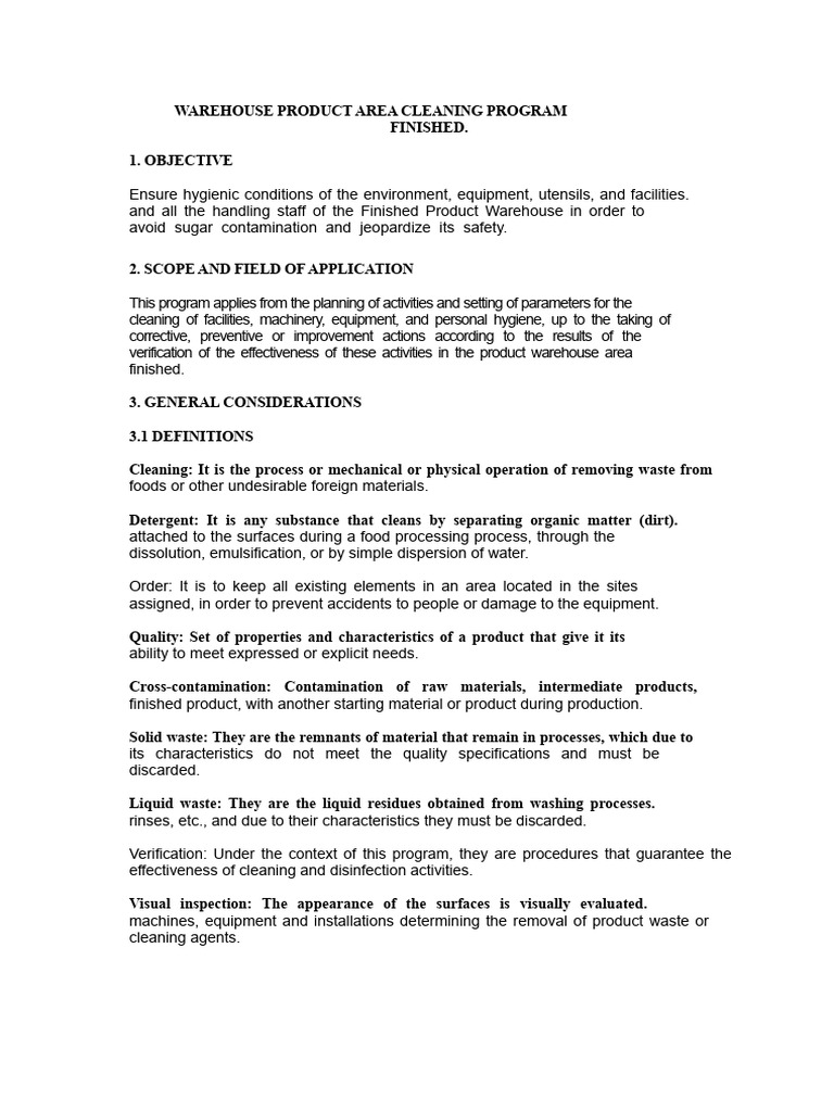 Warehouse Cleaning Manual | PDF | Waste | Hand Washing
