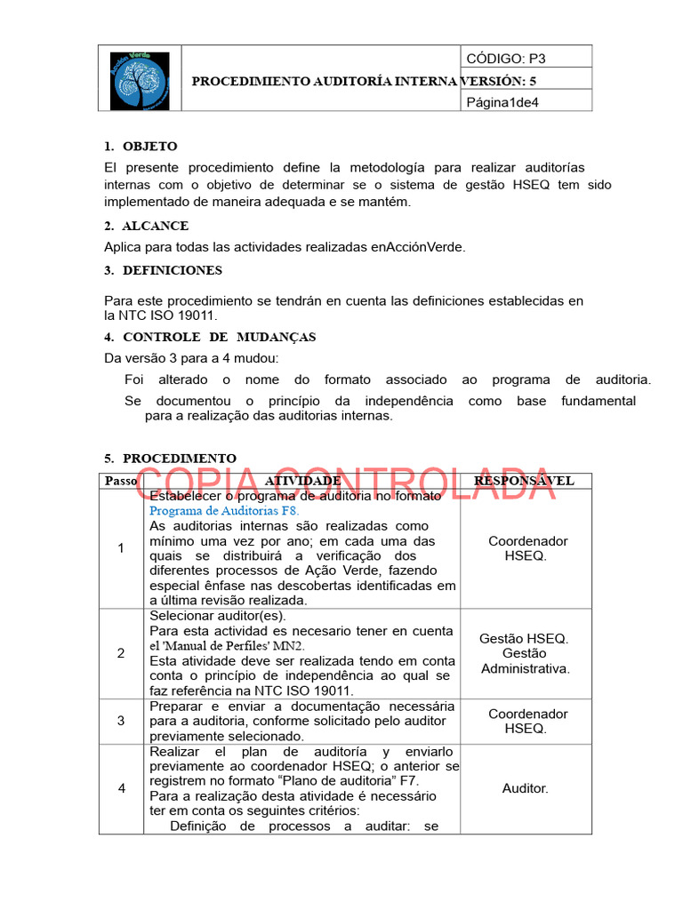 Procedimento de Auditoria Interna | PDF | Auditoria interna