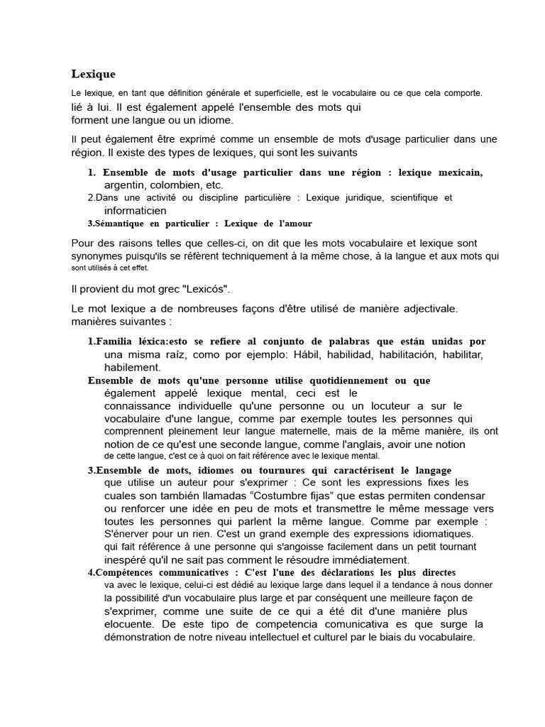 Comprendre le lexique et ses types | PDF | Lexique | Linguistique
