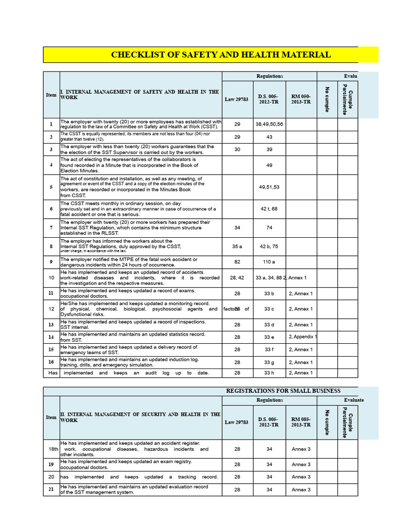 Safety and Health Management Checklist | PDF | Occupational Safety And ...