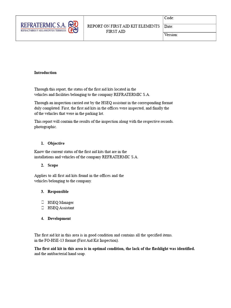 First Aid Kit Inspection Report 2023 | PDF | First Aid | Emergency ...