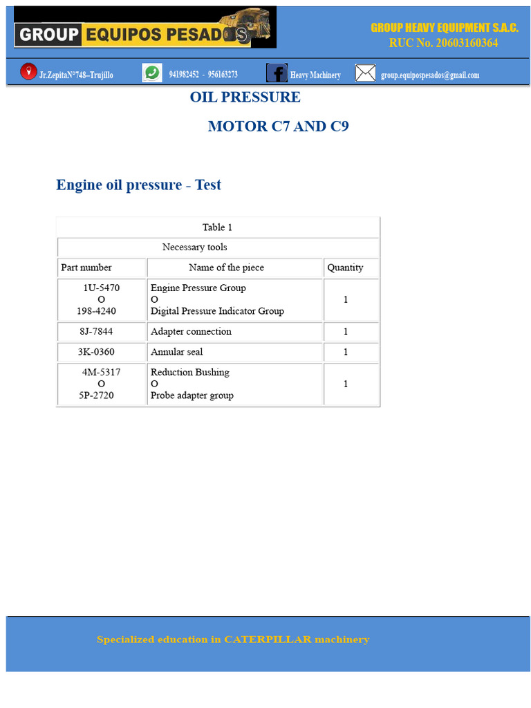 Caterpillar Engine Oil Pressure Guide | PDF | Motor Oil | Pump