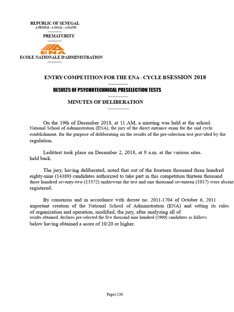 ENA Cycle B 2018 Preselection Results | PDF | French Resistance | France