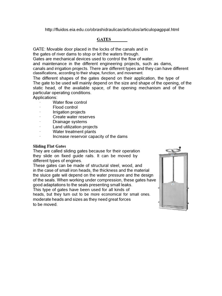 Types of Water Control Gates Explained | PDF | Dam | Spillway