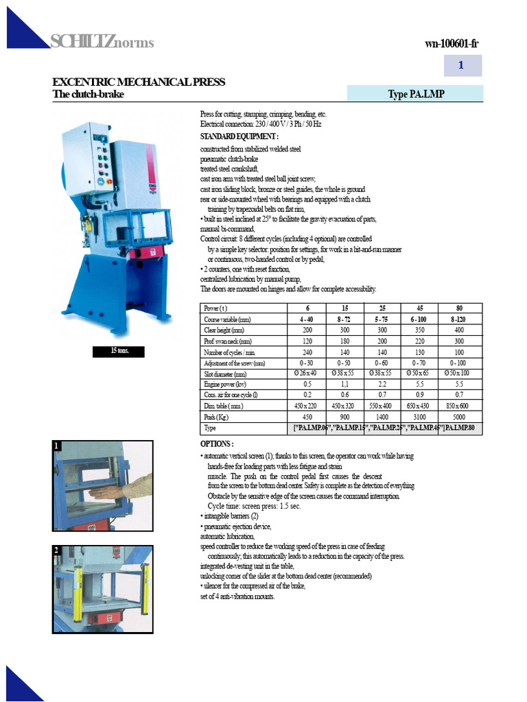 Excentric Mechanical Press Specifications | PDF | Mechanical ...