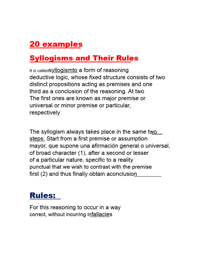 20 Syllogism Examples and Rules | PDF | Deductive Reasoning | Reasoning