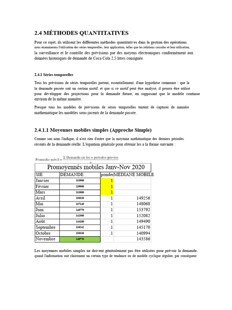 Méthodes Quantitatives en Prévision Demande | PDF | Moyenne mobile ...