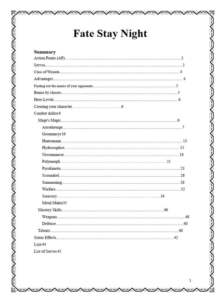 Fate Stay Night Character Creation Guide | PDF