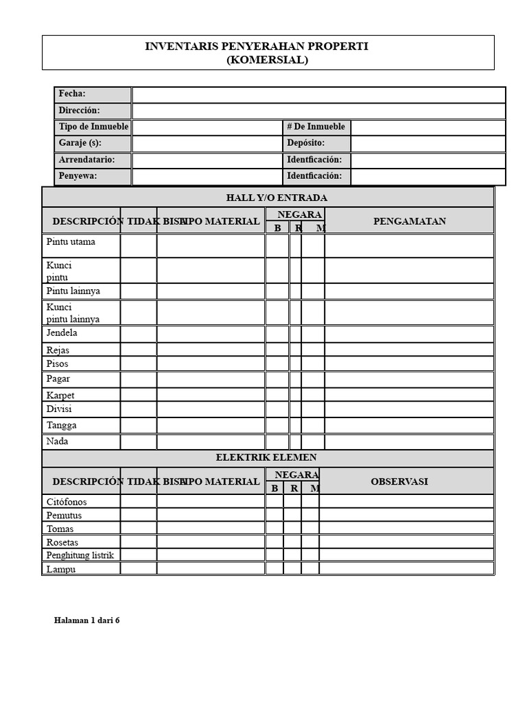 Inventaris Properti Komersial Lengkap | PDF