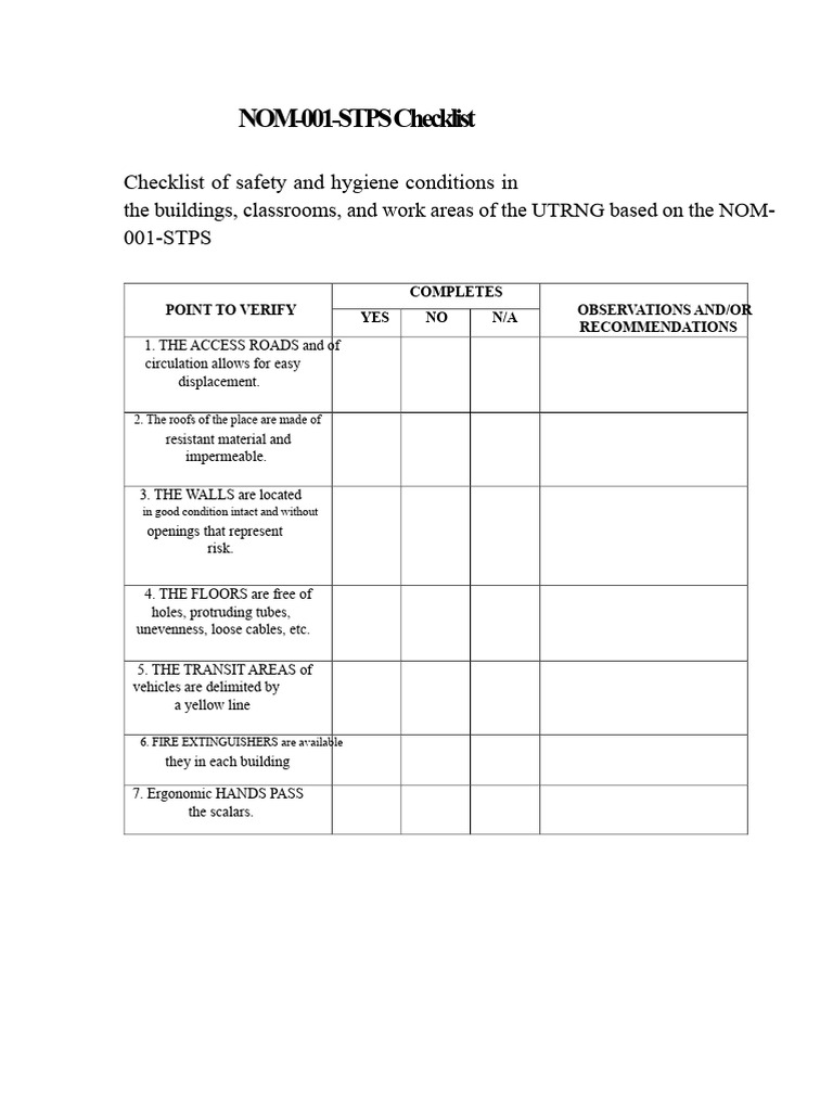 NOM-001-STPS Safety Checklist | PDF