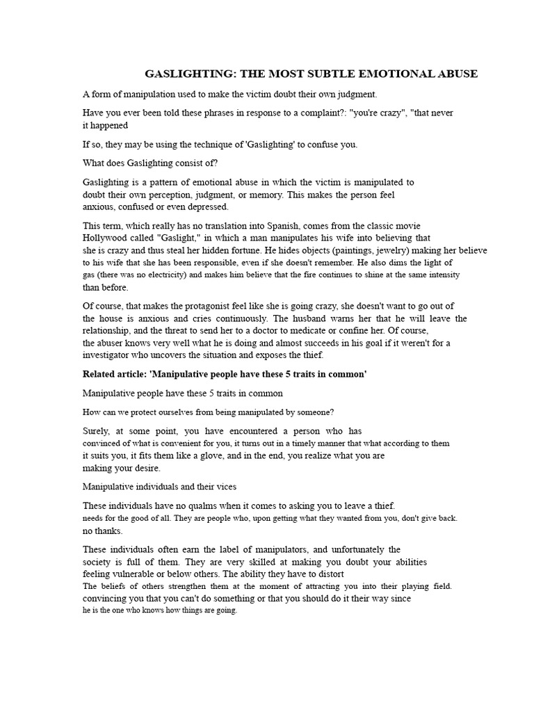 GASLIGHTING | PDF | Narcissism | Psychological Abuse