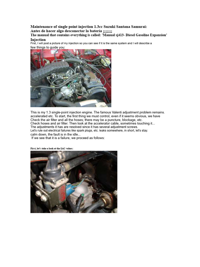Maintenance of Single Point Injection 13cc Suzuki Santana Samurai | PDF ...