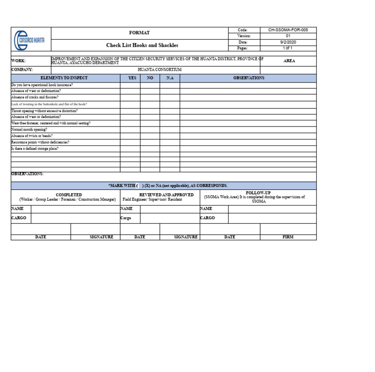 FORMAT 005-Check List of Hooks and Shackles | PDF