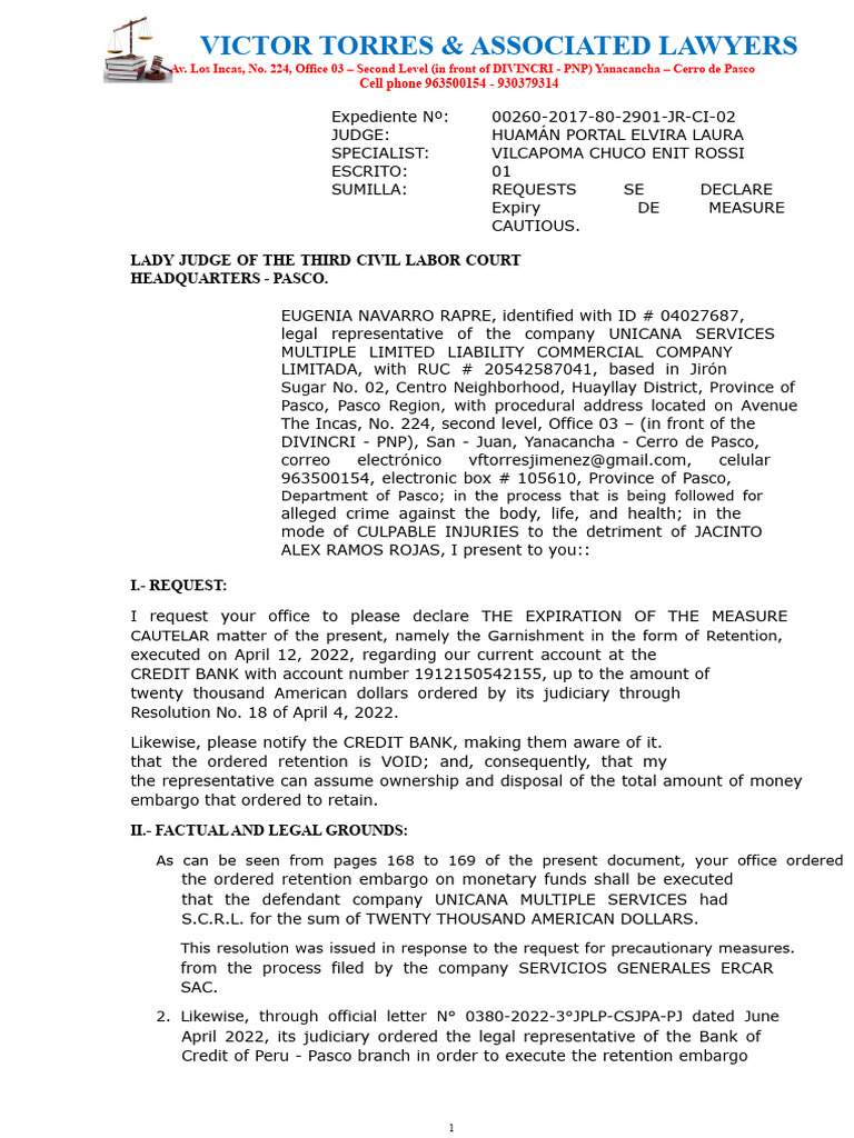 Written Requesting To Cancel Precautionary Measure | PDF | Lawsuit ...