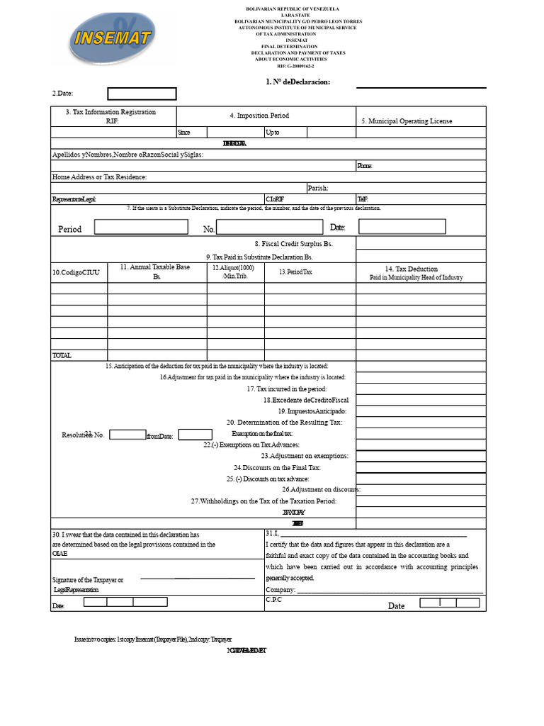 Venezuela Tax Declaration Guidelines | PDF | Taxes | Tax Deduction