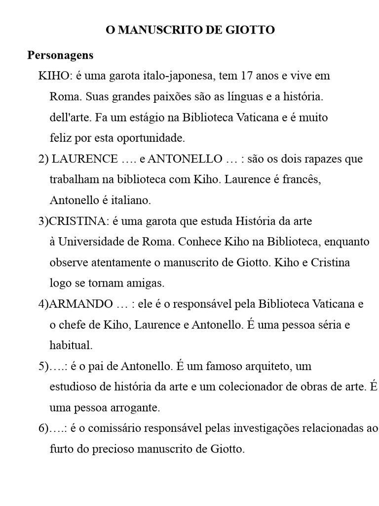 O Manuscrito de Giotto Personagens e Resumo Da Trama | PDF | Bibliotecas